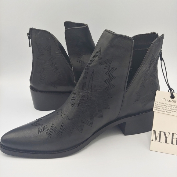 Western Leather Black Cowboy Boot Ankle Boho Shoe New bootie - Picture 7 of 11